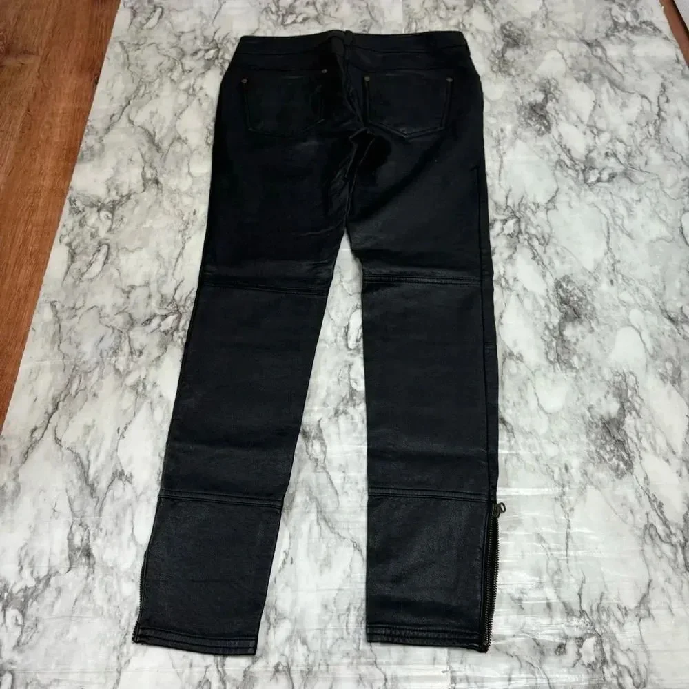 Free People Faux leather Skinny Jeans size 4 Black Gold Zipper detail